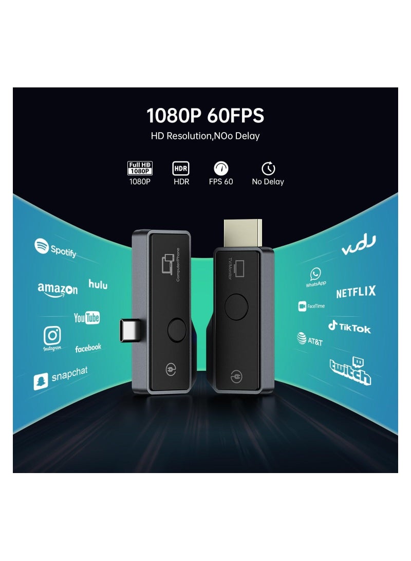 Wireless HDMI Transmitter and Receiver, Support Type-C 3.1(with DP Protocol) Phone/Tablet/Laptop, Plug & Play, Portable Wireless HDMI Extender Kit for Streaming Video/Audio to HDTV/Projector/Monitor - Image 2