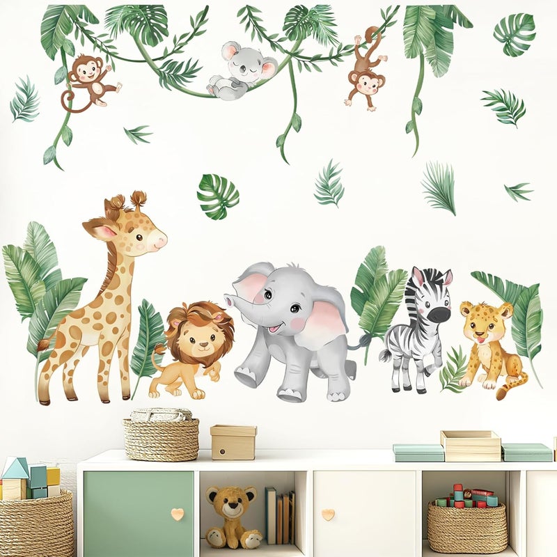wondever Jungle Animals Tropical Leaves Wall Stickers Safari Lion Giraffe Elephant Peel and Stick Wall Art Decals for Baby Nursery Kids Bedroom Living Room - Image 3