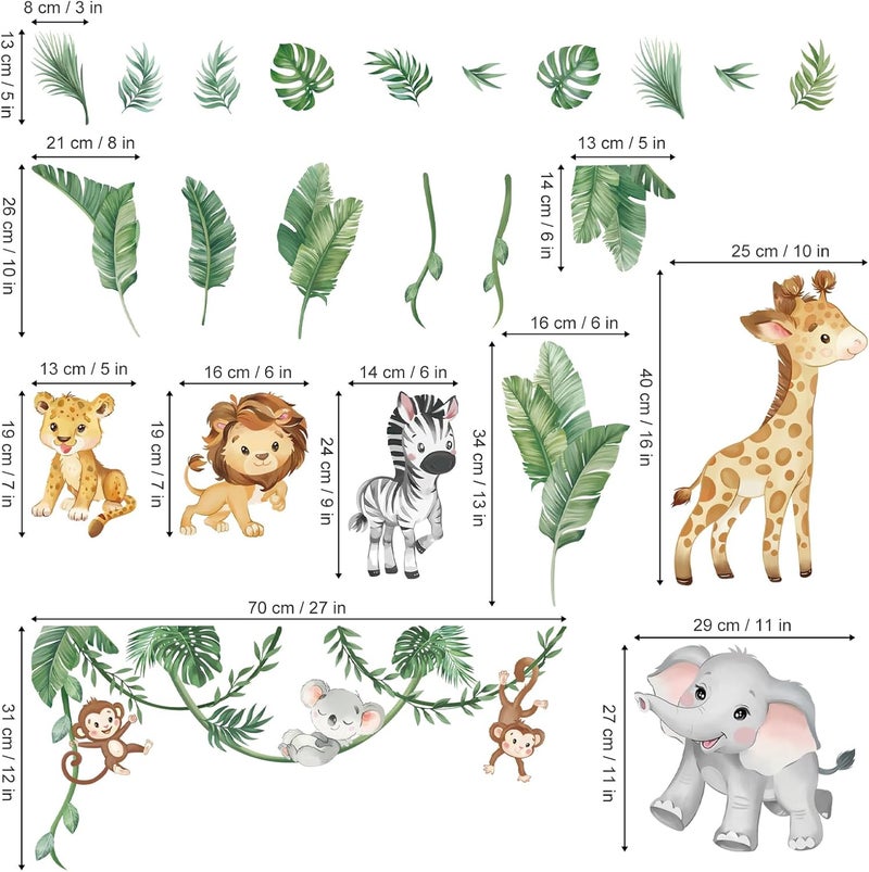 wondever Jungle Animals Tropical Leaves Wall Stickers Safari Lion Giraffe Elephant Peel and Stick Wall Art Decals for Baby Nursery Kids Bedroom Living Room - Image 4