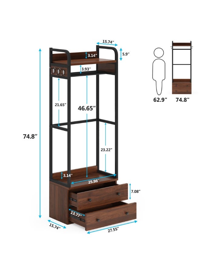 Tribesigns Freestanding Closet Organizer Small Clothes Rack Coat Rack with Drawers and Shelves, Heavy Duty Small Garment Rack Industrial Hall Tree for Hallway, Entryway, Bedroom - Image 4