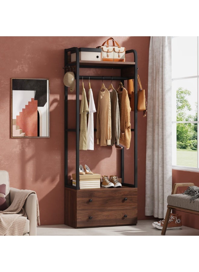 Tribesigns Freestanding Closet Organizer Small Clothes Rack Coat Rack with Drawers and Shelves, Heavy Duty Small Garment Rack Industrial Hall Tree for Hallway, Entryway, Bedroom - Image 2