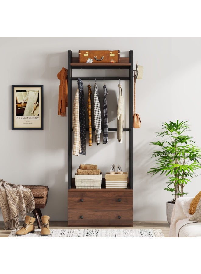 Tribesigns Freestanding Closet Organizer Small Clothes Rack Coat Rack with Drawers and Shelves, Heavy Duty Small Garment Rack Industrial Hall Tree for Hallway, Entryway, Bedroom - Image 3