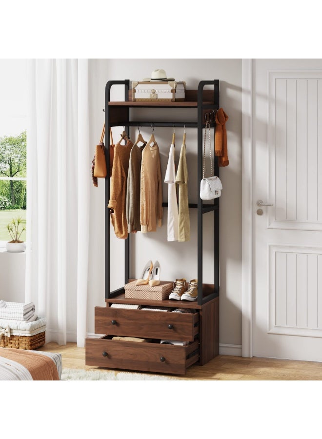 Tribesigns Freestanding Closet Organizer Small Clothes Rack Coat Rack with Drawers and Shelves, Heavy Duty Small Garment Rack Industrial Hall Tree for Hallway, Entryway, Bedroom - Image 1