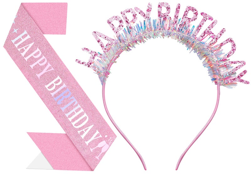 Papoopy Birthday Headband with Sash for Women, Birthday Crwon Tiara for Decorations - Image 1