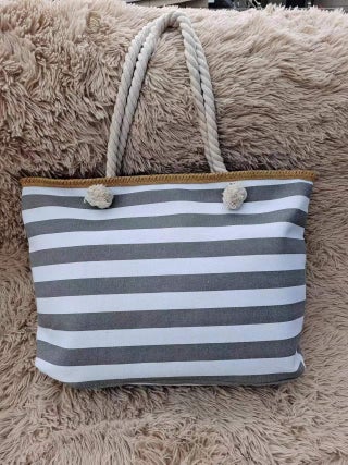 2024 Canvas Tote Stripe Satchel Eco-Friendly Beach Bag Gray - pzsku/Z82F35D9A24C01F020245Z/45/1746218225/ea18a09a-d253-492e-80be-c0bacba4a616