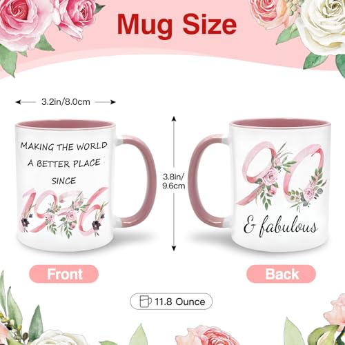 Lingdeer 90th Birthday Gifts for Women Her, 1936 Vintage Birthday Coffee Mugs with Silicone Coaster, Fabulous 1936 Gifts Ideas for 90 Years Old Women Mom Sisters Grandma - Image 2
