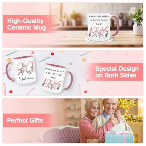 Lingdeer 90th Birthday Gifts for Women Her, 1936 Vintage Birthday Coffee Mugs with Silicone Coaster, Fabulous 1936 Gifts Ideas for 90 Years Old Women Mom Sisters Grandma - Image 4