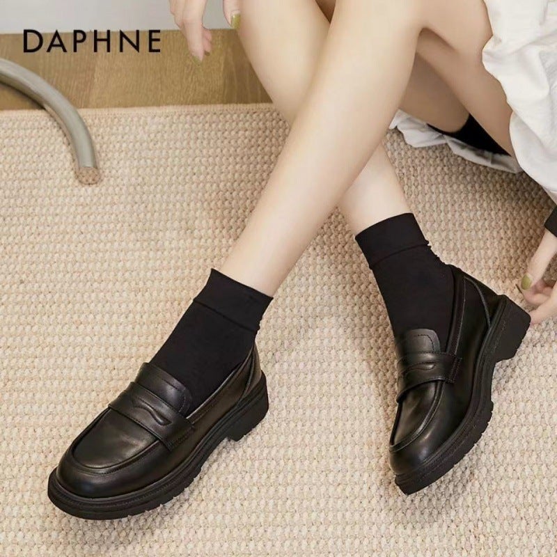 Anti-Slip Leather Fashion Flats 2023 Black fleece-lined 
