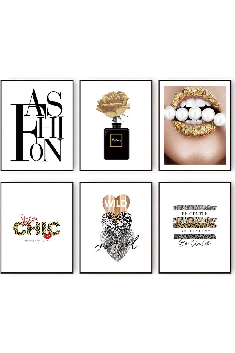 HoozGee Glam Gold Fashion Wall Decor Girls Room Decor Wall Art Prints Black and Gold BE WILD/BE PATIENT/BE GENTLE/FASHION CHIC Art Posters Bedroom Gallery Wall Decor (8"x10" UNFRAMED) - Image 1
