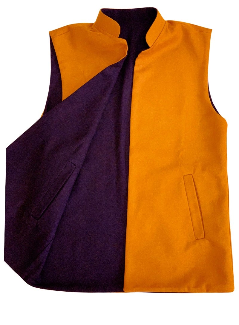 Men's Winter Double-Faced Vest, Navy Blue and Camel, Size L