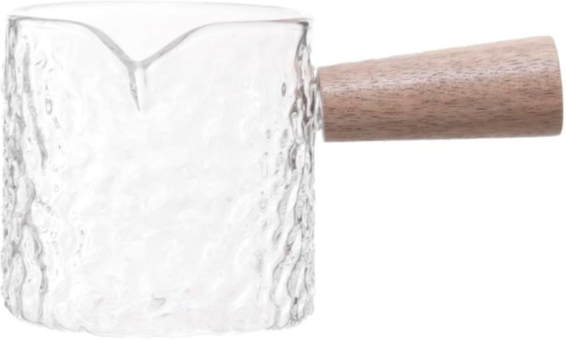 Glass Coffee Pot With Wooden Handle 6x6 CM - Clear and Beige