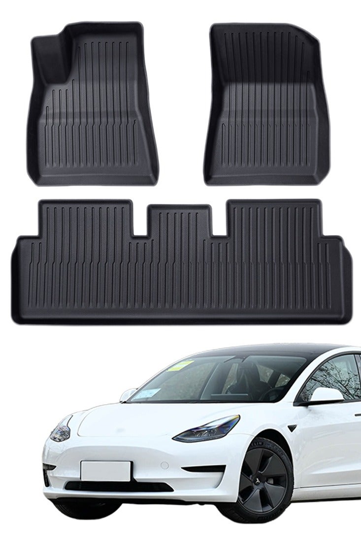 حصيرة سيارة ، مناسبة ل 2019-2022 تسلا نموذج 3 حصيرة سيارة ، مقاومة للارتداء ، سهلة التنظيف ، الراقية ، المادة: TPE. - Image 1