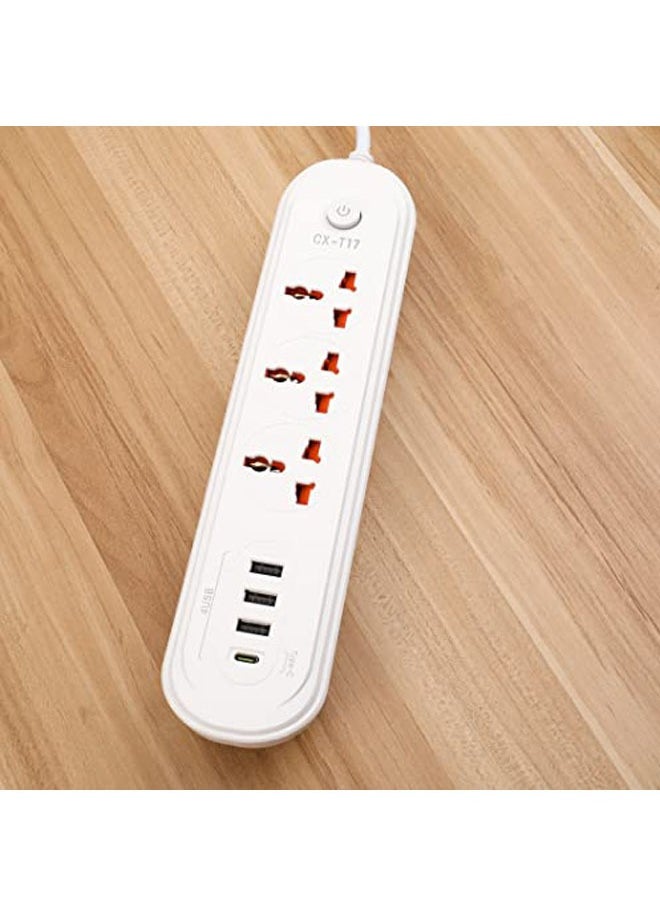 TYCOM - Power Strip Surge Protector with USB-Extension Cord Flat Plug with Widely 3 AC Outlet and 3 USB 1 PD Port Small Desktop Station with 6 feet Power Cord Compact Socket. - Image 1