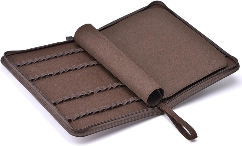 erofa 48 Slots Fountain Pen Case, Brown Water Resistant Canvas Pen Holder Display Pouch Storage Large Capacity Bag - Image 2