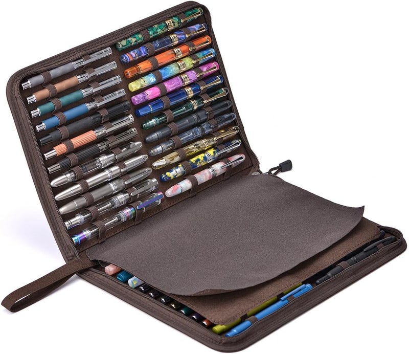 erofa 48 Slots Fountain Pen Case, Brown Water Resistant Canvas Pen Holder Display Pouch Storage Large Capacity Bag - Image 3