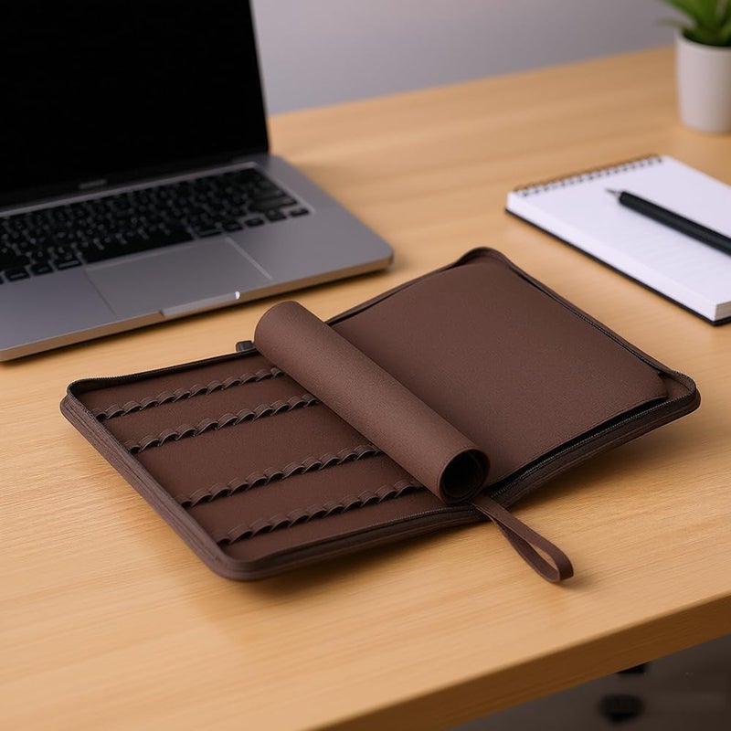 erofa 48 Slots Fountain Pen Case, Brown Water Resistant Canvas Pen Holder Display Pouch Storage Large Capacity Bag - Image 5