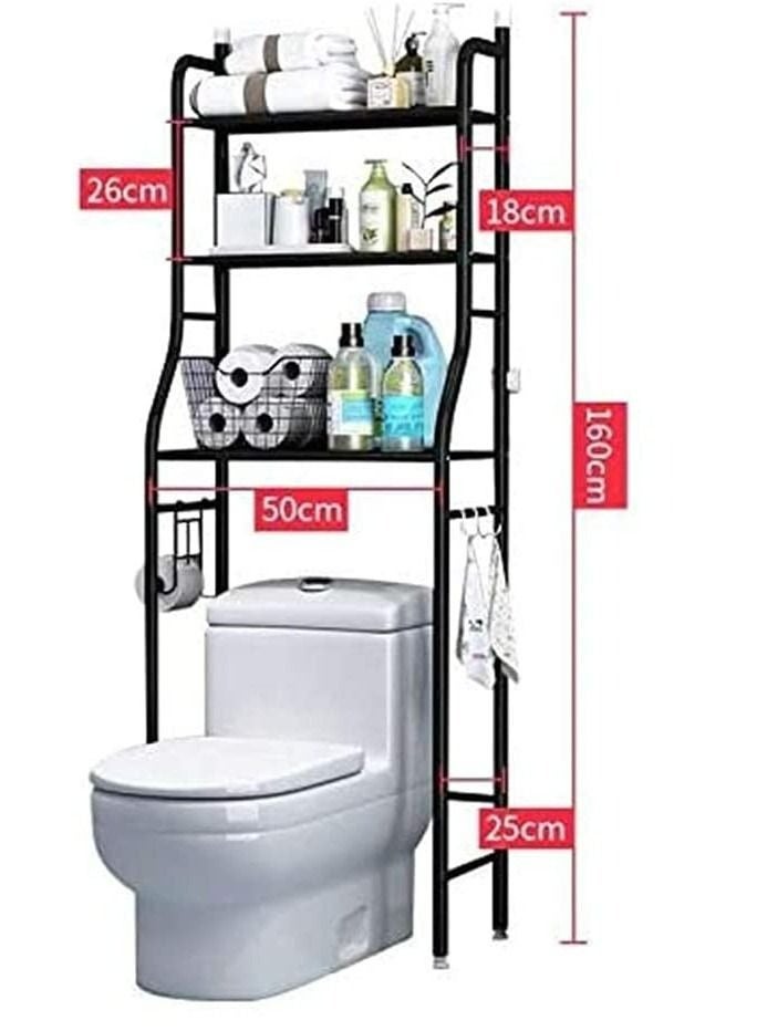 RollsTimi  3 Tier Metal Toilet Cabinet Shelving Kitchen Bathroom Space Saver Shelf Organizer Black - Image 4