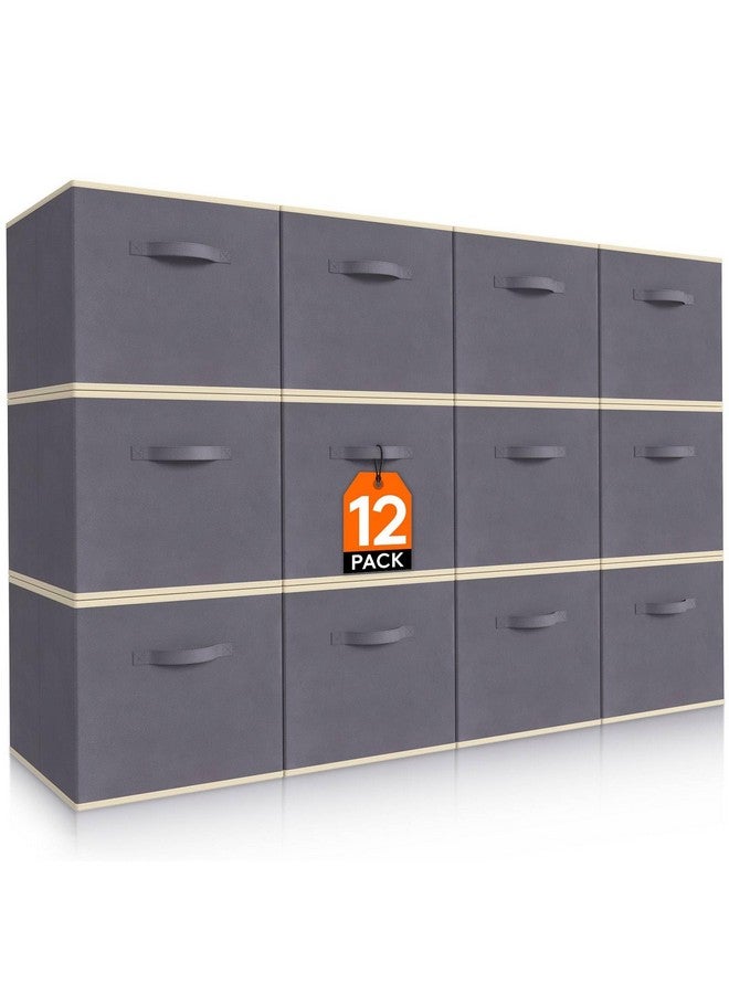 Lifewit 12 Packs Storage Cubes, 11 Inch Cube Storage Bins, Foldable Decorative Fabric Storage Baskets for Organizing Home Organizers with Handles for Shelves, Closet, Grey - Image 1