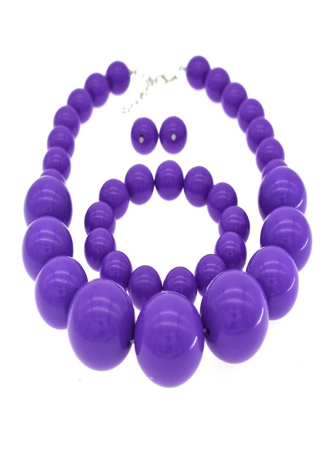 CIOOU Large Big Faux Pearl Necklace for Women Chunky Pearl Necklace and Earrings set 1920s Costume Jewelry set Prom party Wedding (purple) - Image 4