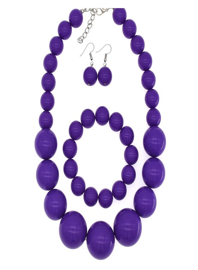 CIOOU Large Big Faux Pearl Necklace for Women Chunky Pearl Necklace and Earrings set 1920s Costume Jewelry set Prom party Wedding (purple) - Image 2