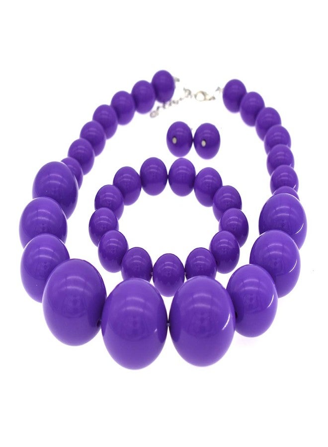 CIOOU Large Big Faux Pearl Necklace for Women Chunky Pearl Necklace and Earrings set 1920s Costume Jewelry set Prom party Wedding (purple) - Image 3