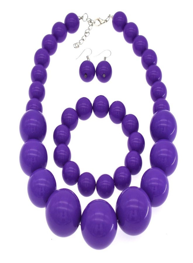 CIOOU Large Big Faux Pearl Necklace for Women Chunky Pearl Necklace and Earrings set 1920s Costume Jewelry set Prom party Wedding (purple) - Image 1