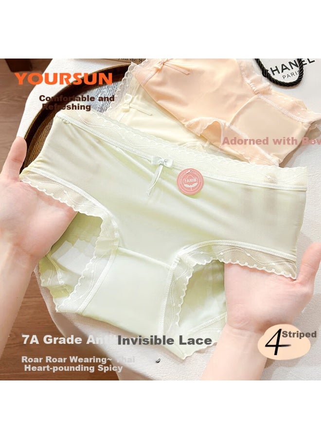 Your Sun Comfortable Ice Silk Lace Trim Mid-Rise Women'S Antibacterial Breathable Underwear Set Of 4 For Ladies, Students, Mixed Colors, Size L - Image 1