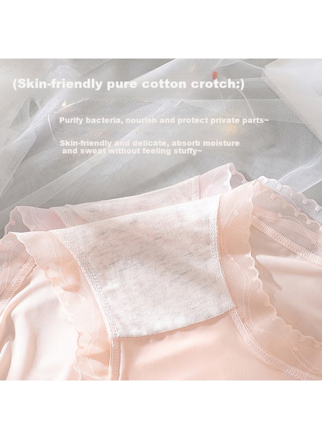 Your Sun Comfortable Ice Silk Lace Trim Mid-Rise Women'S Antibacterial Breathable Underwear Set Of 4 For Ladies, Students, Mixed Colors, Size L - Image 5