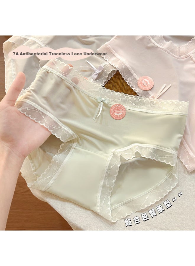 Your Sun Comfortable Ice Silk Lace Trim Mid-Rise Women'S Antibacterial Breathable Underwear Set Of 4 For Ladies, Students, Mixed Colors, Size L - Image 3