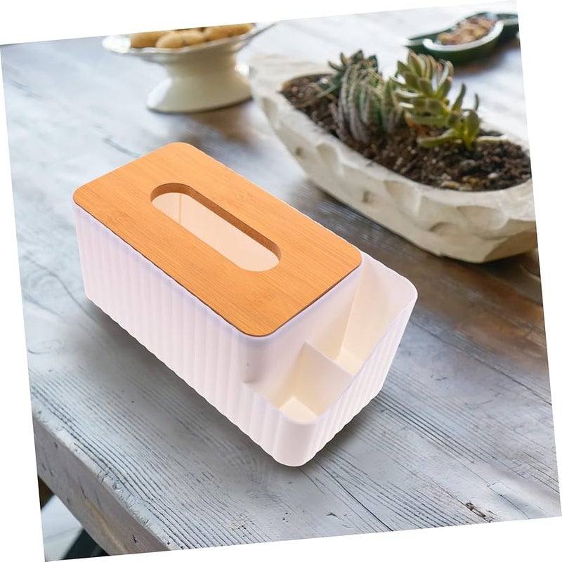 Wooden Tissue Box Cover Desktop Organizer Napkin Holder Storage Compartment For Home Office - Image 4