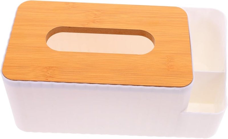 Wooden Tissue Box Cover Desktop Organizer Napkin Holder Storage Compartment For Home Office - Image 2