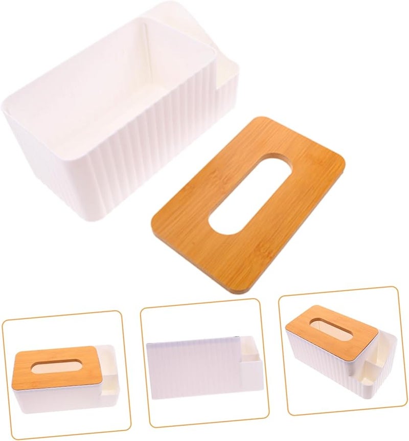 Wooden Tissue Box Cover Desktop Organizer Napkin Holder Storage Compartment For Home Office - Image 5