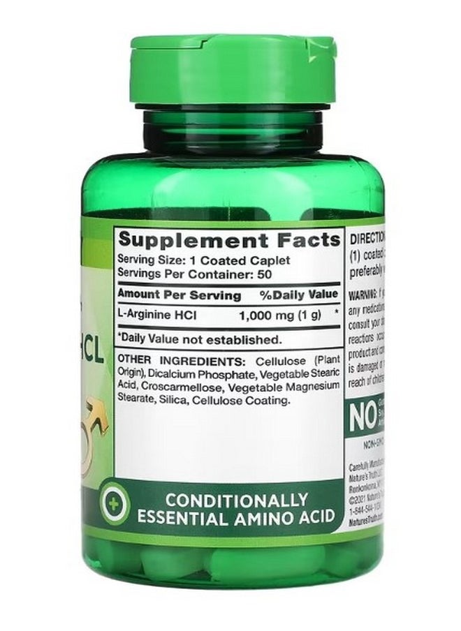 Nature's Truth Vitamins Maximum Strength L Arginine HCL 1000 mg 50 Coated Caplets  - Image 2
