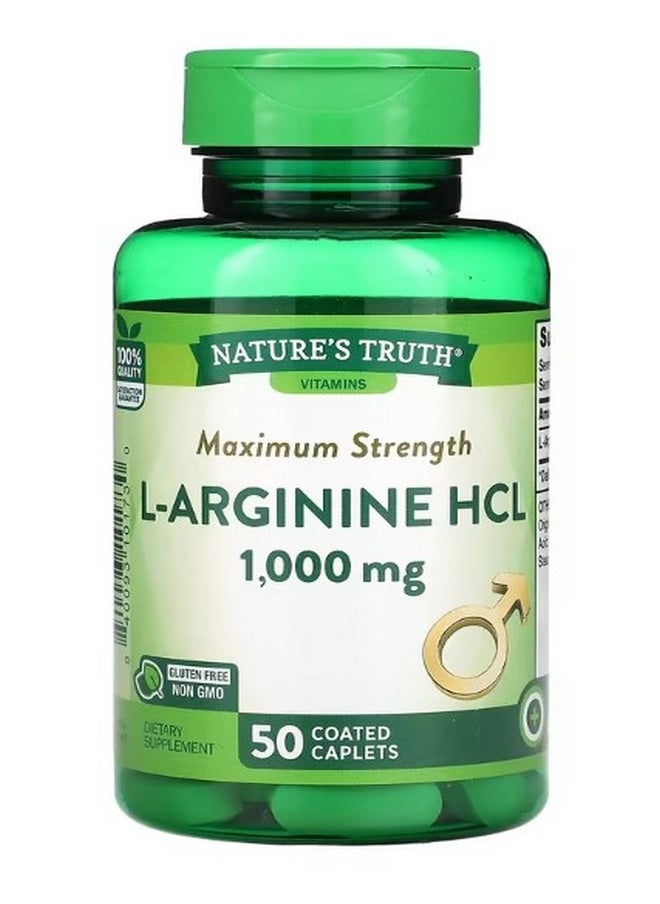Nature's Truth Vitamins Maximum Strength L Arginine HCL 1000 mg 50 Coated Caplets  - Image 1