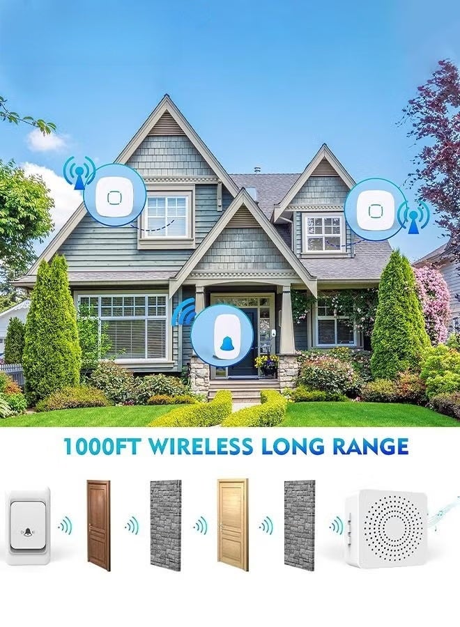 جرس الباب اللاسلكي المقاوم للماء,نطاق 500ft عالي بما فيه الكفاية مع 3 مستويات حجم و 38 جرس,مجموعة جرس الباب اللاسلكي,1 جهاز استقبال و 1 زر ضغط - Image 3