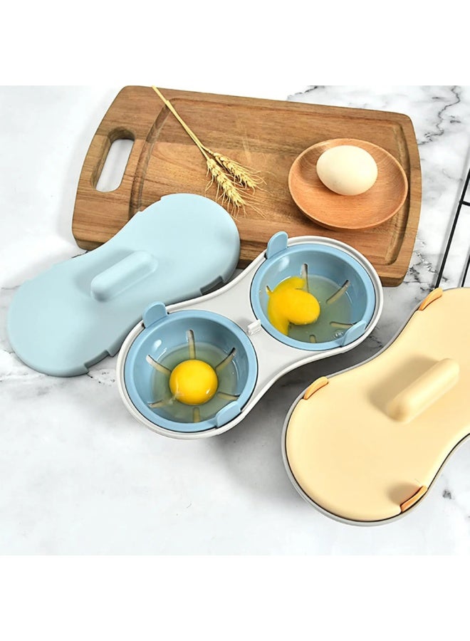 Dual-Cavity Microwave Egg Cooking and Steaming Device, High Temperature Resistant, Multi-Functional, Made of Safe and Odor-Resistant PP Plastic, with Heat-Resistant Lid and Handle, for Quickly Preparing Boiled Eggs, Poached Eggs and Baby Egg Custard, Non-Stick Surface, Easy to Clean - Image 1