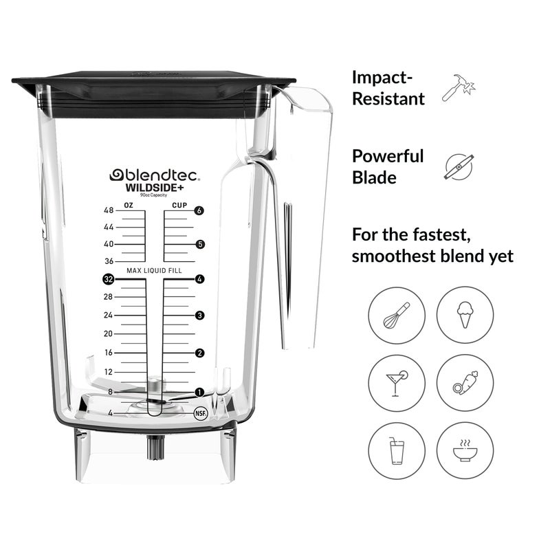 Blendtec Blendtec 90 oz WildSide Jar, Commercial Grade - Five-Sided Replacement Blender Jar - Compatible with Blendtec Blenders - 36 oz Blending Capacity - Clear  - Image 5