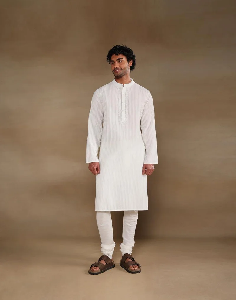 Fabindia White Cotton Chikankari Long Kurta