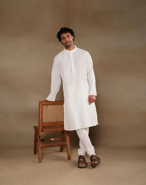 Fabindia White Cotton Chikankari Long Kurta