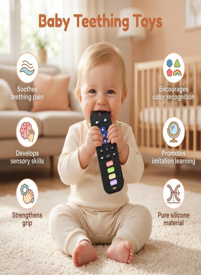 Meartchy Baby Teething Toys, Remote Control Sensory Teether, Silicone Chew Toy for Teething Relief, BPA-Free Baby Remote Gift for Infants 3-6, 6-12 Months (Black) - Image 3