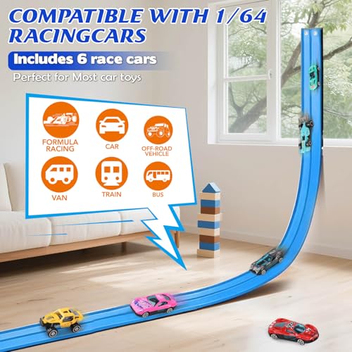 Gretex Flexible Race Track for Kids Ages 48 15 Ft Flex Race Car Ramp Track With 6 Toy Cars Suction Cups Portable DIY Racetrack Compatible With Diecast 164th Cars Ideal Gift for Kids Toys Boys 35 - Image 5