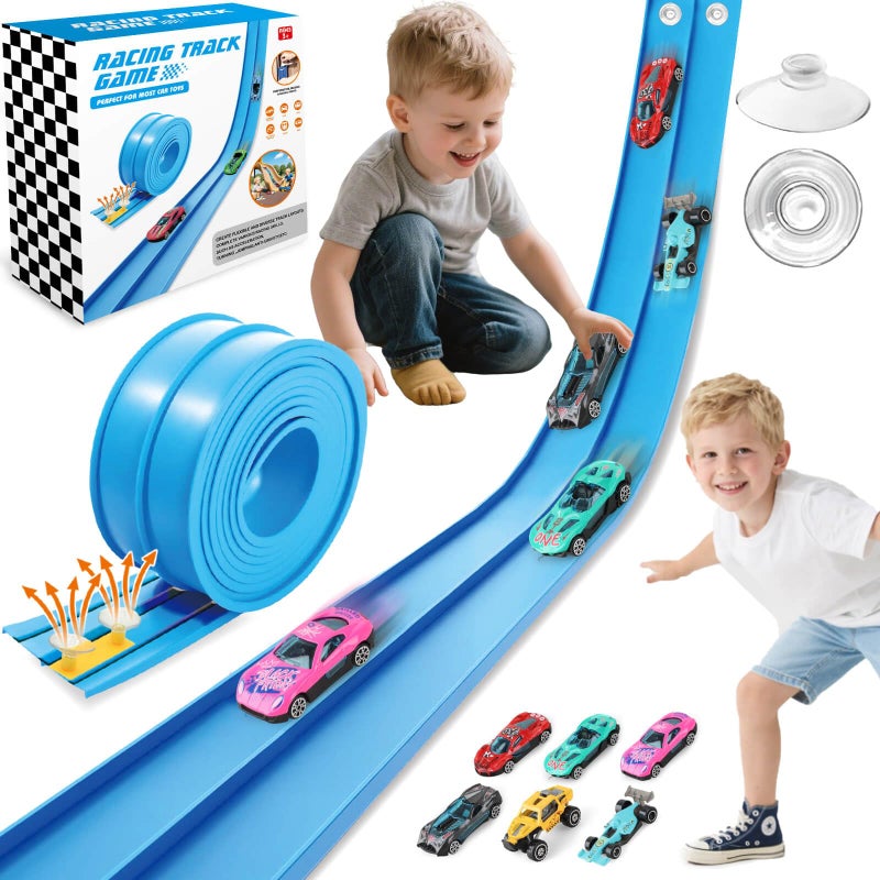 Gretex Flexible Race Track for Kids Ages 48 15 Ft Flex Race Car Ramp Track With 6 Toy Cars Suction Cups Portable DIY Racetrack Compatible With Diecast 164th Cars Ideal Gift for Kids Toys Boys 35 - Image 3