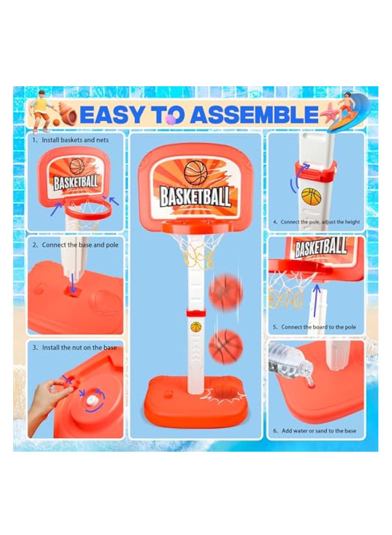 SOLARAE Swimming Pool Basketball Hoop, Pool Toys, 2 in 1 Adjustable Poolside Hoops with Pump, Net and 2 Balls, Indoor & Outdoor Swimming Pool Summer Basketball Game Water Toy, Cool Summer Beach Family Party - Image 4