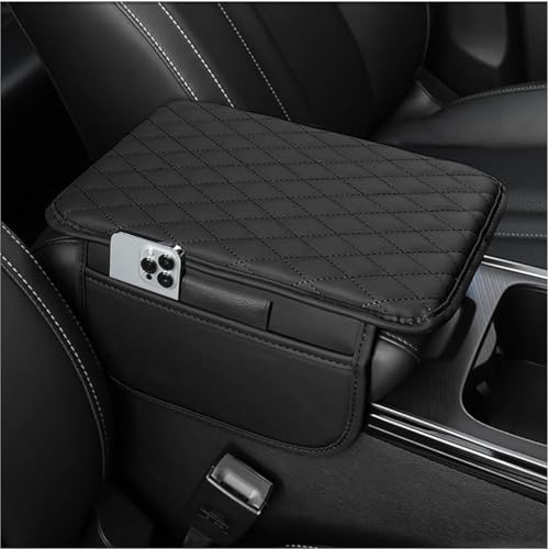 STHIRA® PU Leather Car Hand Break Cover Center Console Car Arm Rest with 2 Mobile Pockets Universal Armrest for Car/SUV/Truck Arm Rest Cushion for Car Comfort & Style Hand Rest for Car - Image 1