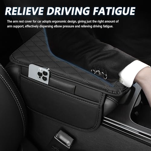 STHIRA® PU Leather Car Hand Break Cover Center Console Car Arm Rest with 2 Mobile Pockets Universal Armrest for Car/SUV/Truck Arm Rest Cushion for Car Comfort & Style Hand Rest for Car - Image 4