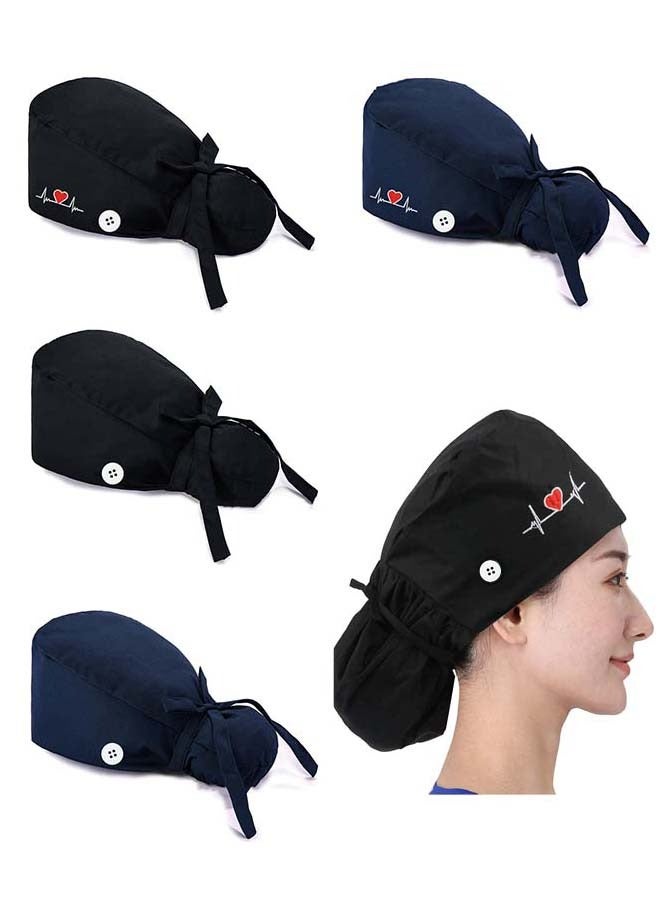 YIM-VIBEHAUS 4 Pack Working Cap with Buttons and Sweatband, Cotton Printed Adjustable Bouffant Tie Back Hats for Women and Men Nurse Hat with Buttons One Size  - Image 1