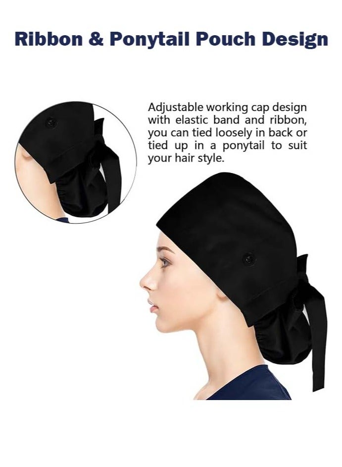 YIM-VIBEHAUS 4 Pack Working Cap with Buttons and Sweatband, Cotton Printed Adjustable Bouffant Tie Back Hats for Women and Men Nurse Hat with Buttons One Size  - Image 4