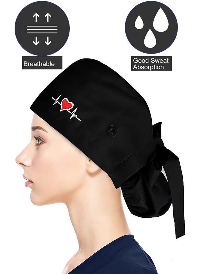 YIM-VIBEHAUS 4 Pack Working Cap with Buttons and Sweatband, Cotton Printed Adjustable Bouffant Tie Back Hats for Women and Men Nurse Hat with Buttons One Size  - Image 5