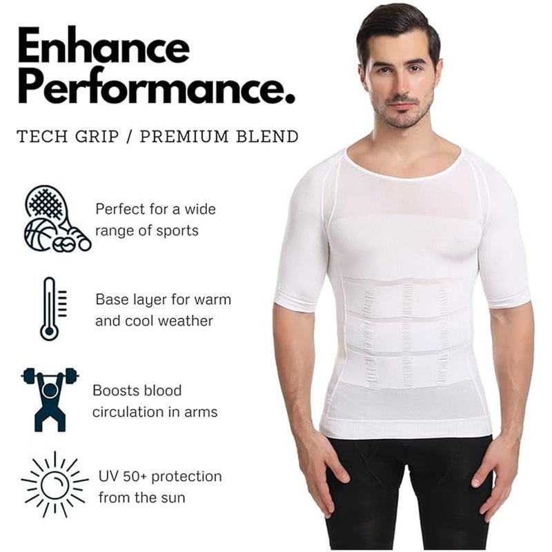 SLIM'N LIFT Slim ’N Lift Men’s Slimming Body Shaper Vest White M – Tummy Control & Posture Support - Image 1