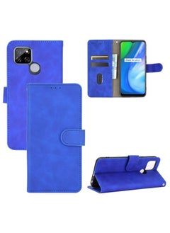HuHa Case Cover For Realme V3 Solid Color Skin Feel Magnetic Buckle Horizontal Flip Calf Texture PU Leather Case with Holder & Card Slots & Wallet Blue 
